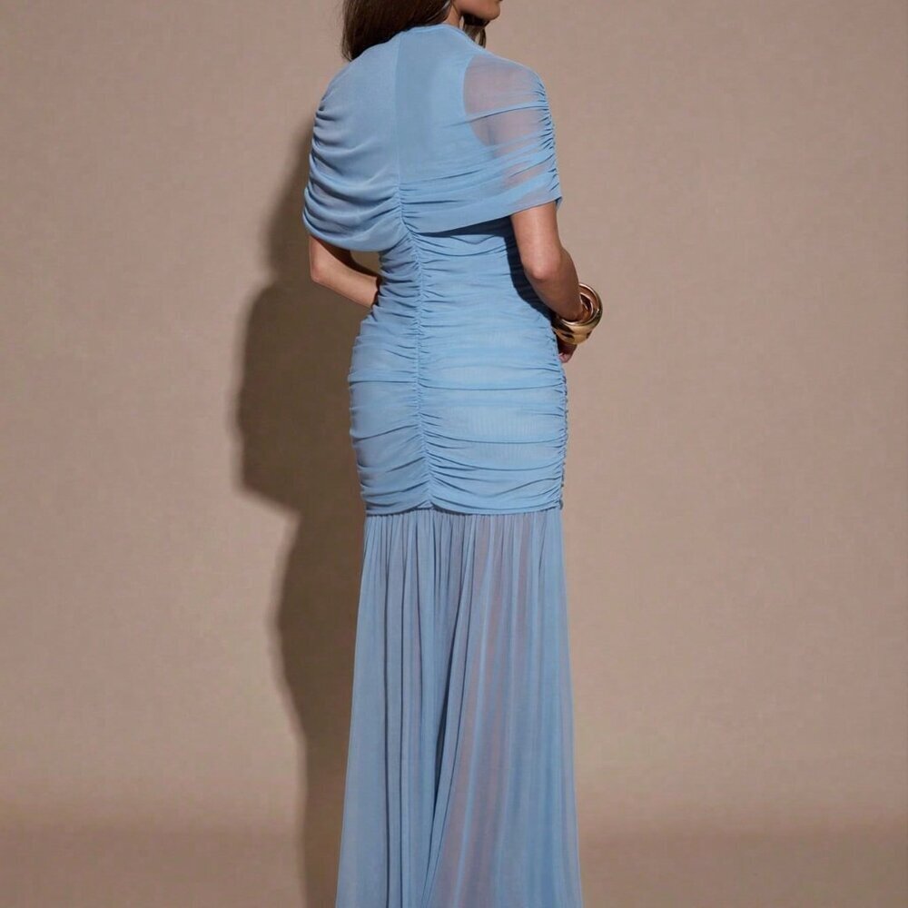 Baby Blue ElegantWomen's  Ruched Dress - Picture 2 of 6